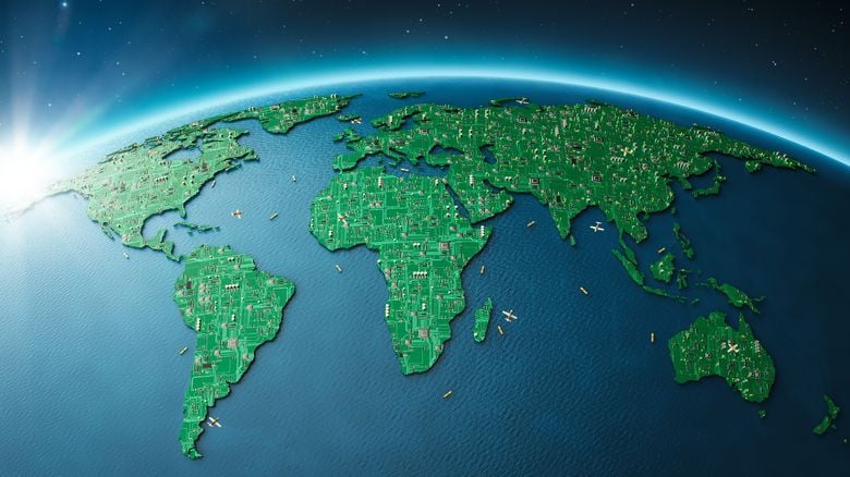 image of earth made of circuit boards